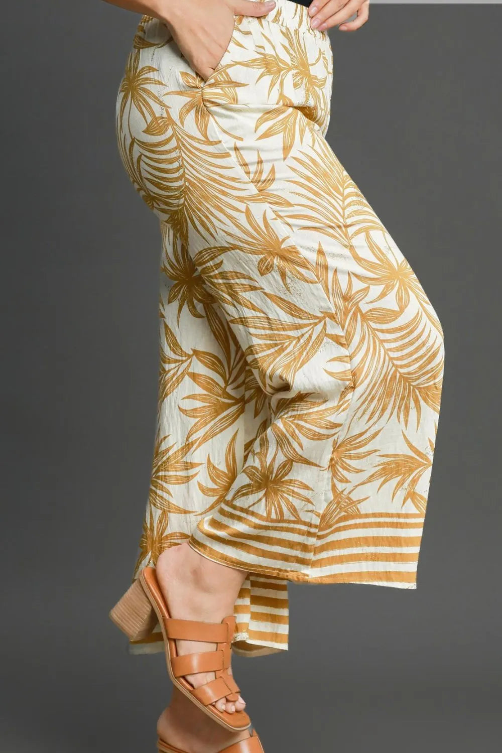 Umgee Full Size Tropical Print Wide Leg Pants Plus Size