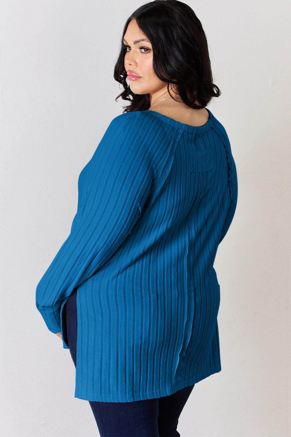 Basic Bae Full Size Ribbed Round Neck Slit T-Shirt for Women