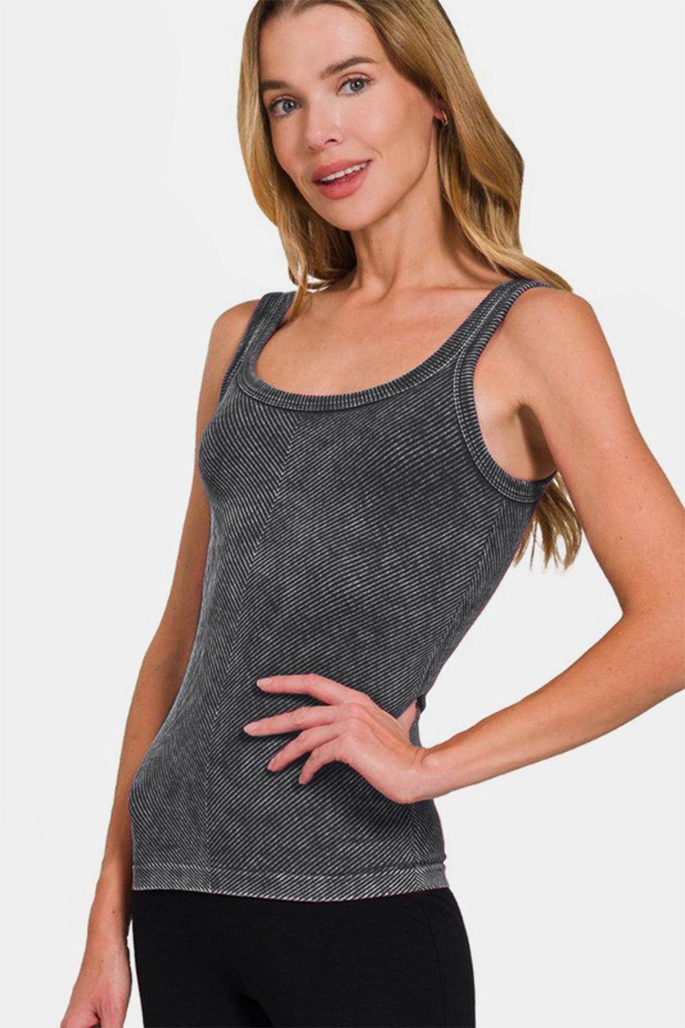 Zenana Ribbed Scoop Neck Tank for Versatile Wardrobe Use