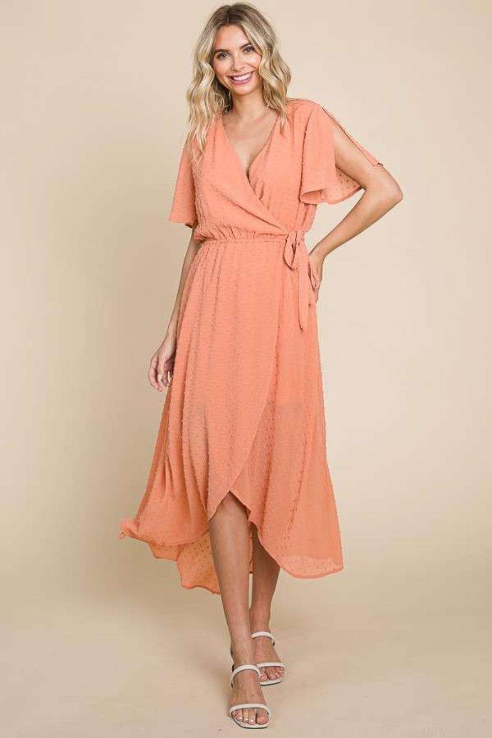 Culture Code Full Size Swiss Dot Tied Slit Dress