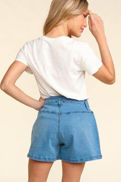 Haptics High Rise Button Fly Washed Denim Shorts for Women