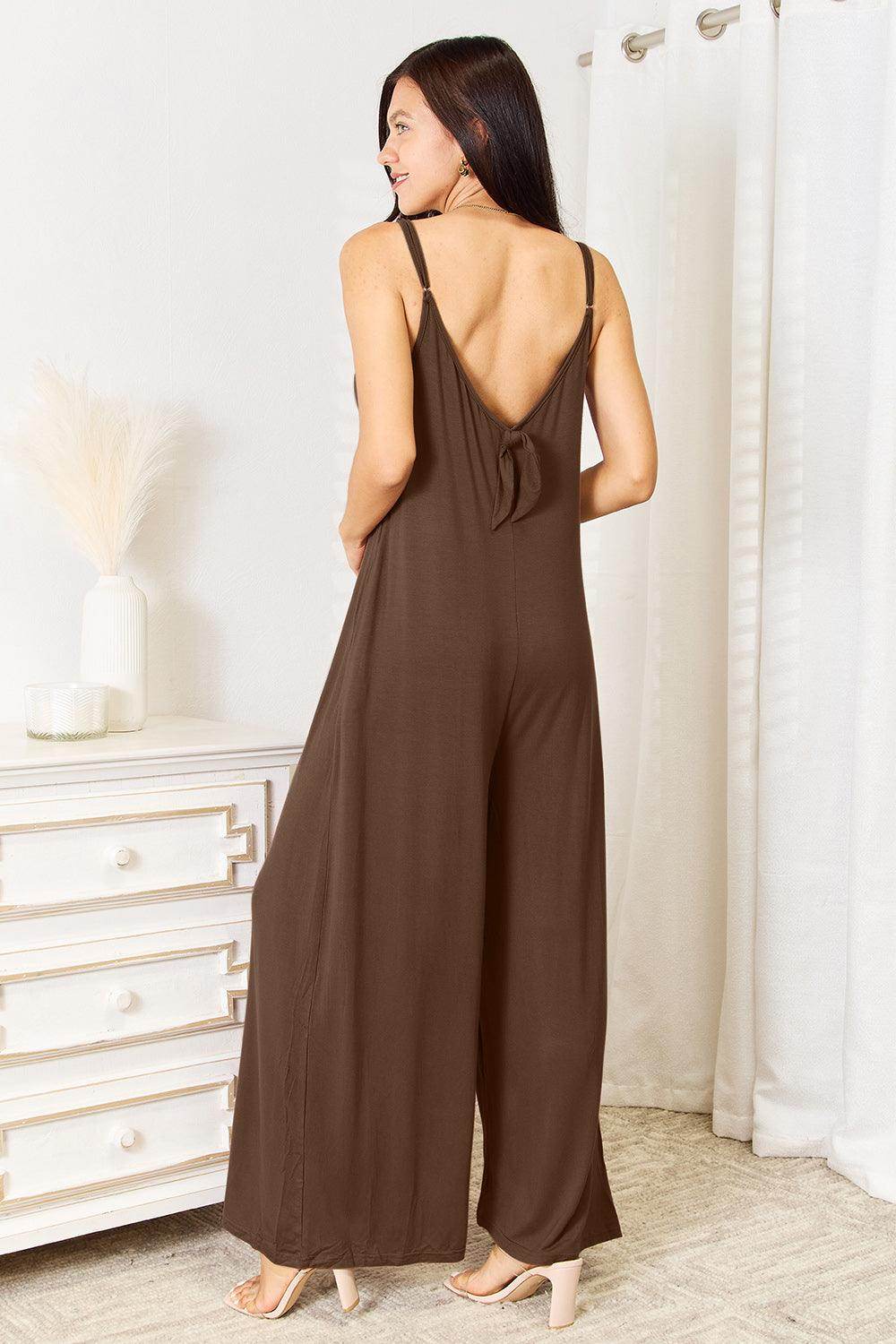 Double Take Full Size Soft Rayon Spaghetti Strap Jumpsuit