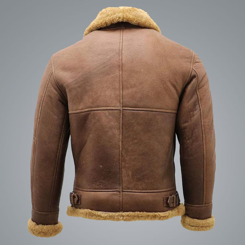 Men’s Brown B3 Shearling Sheepskin WW2 Bomber Leather Flying Aviator Jacket