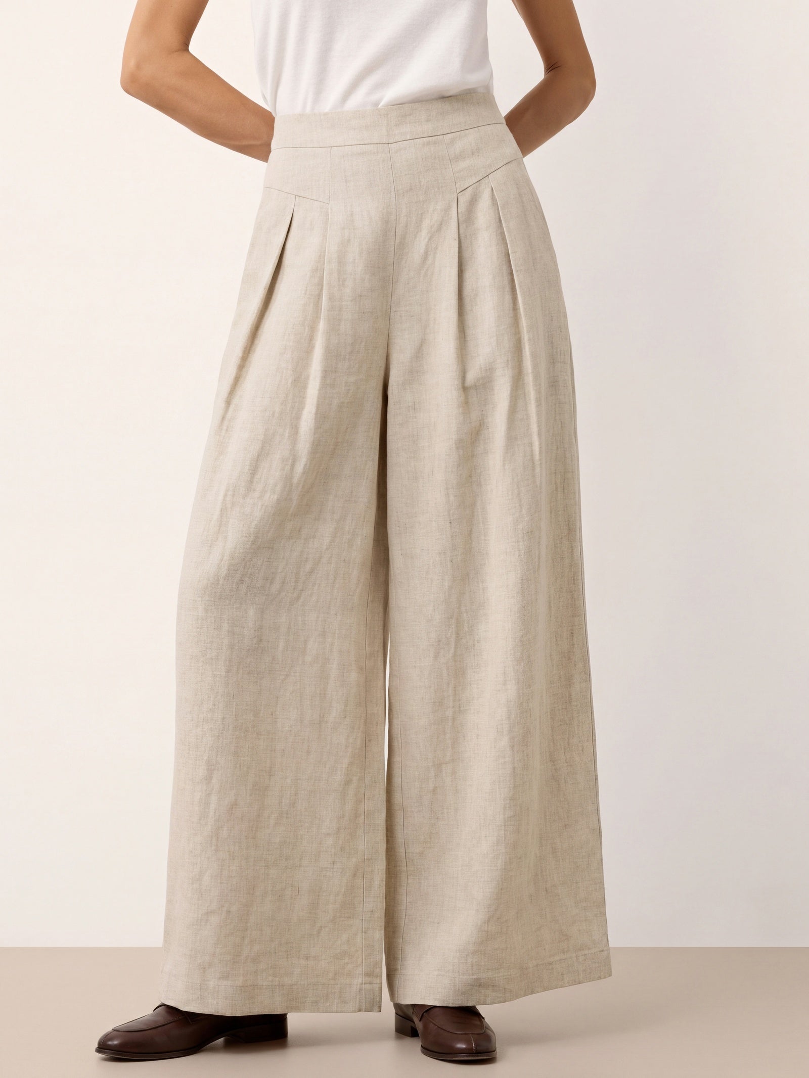 100% Linen Pleated Waist Wide Leg Pants LOUISA