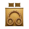 Golden Headphones Cotton Bed Set - Music Lover Duvet Cover & Pillowcases