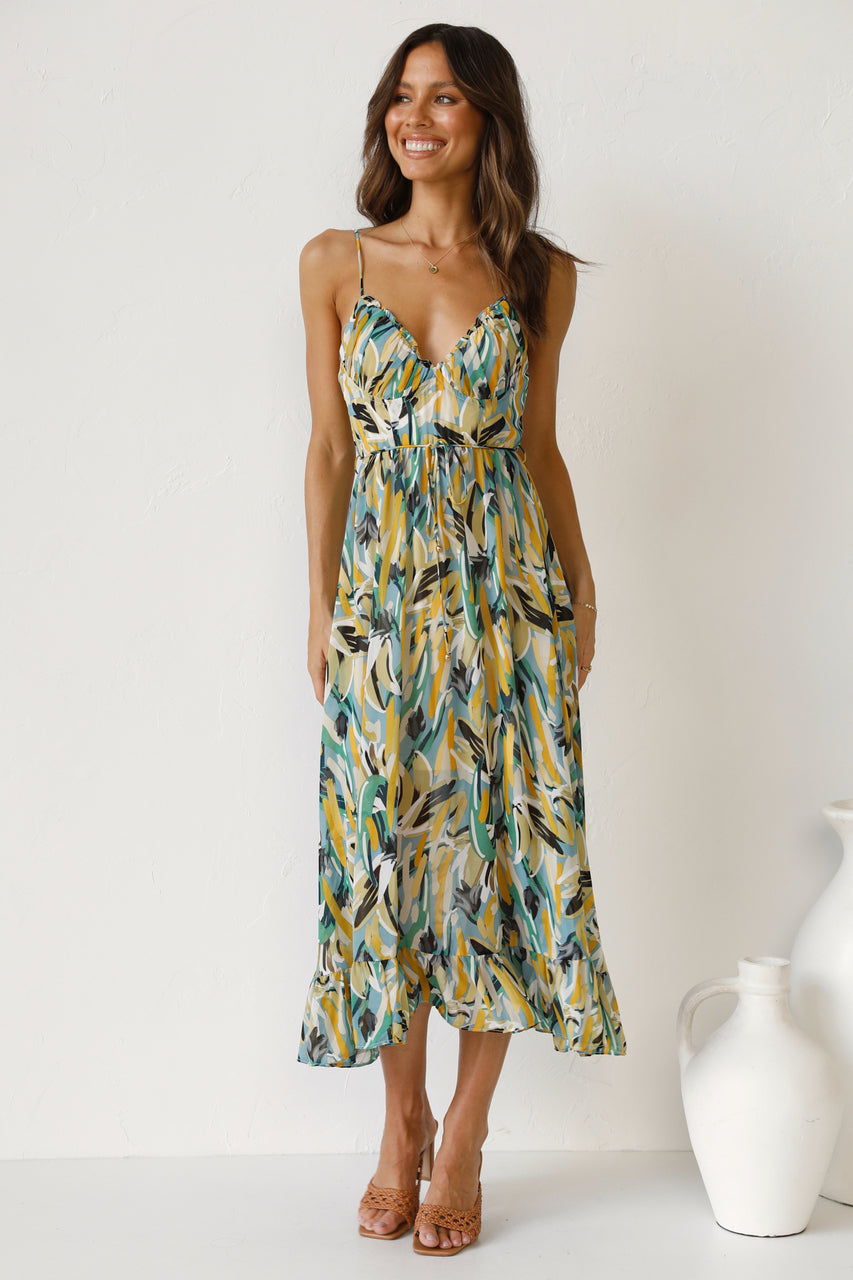 Women New Printed Wooden Ear Suspender Dress