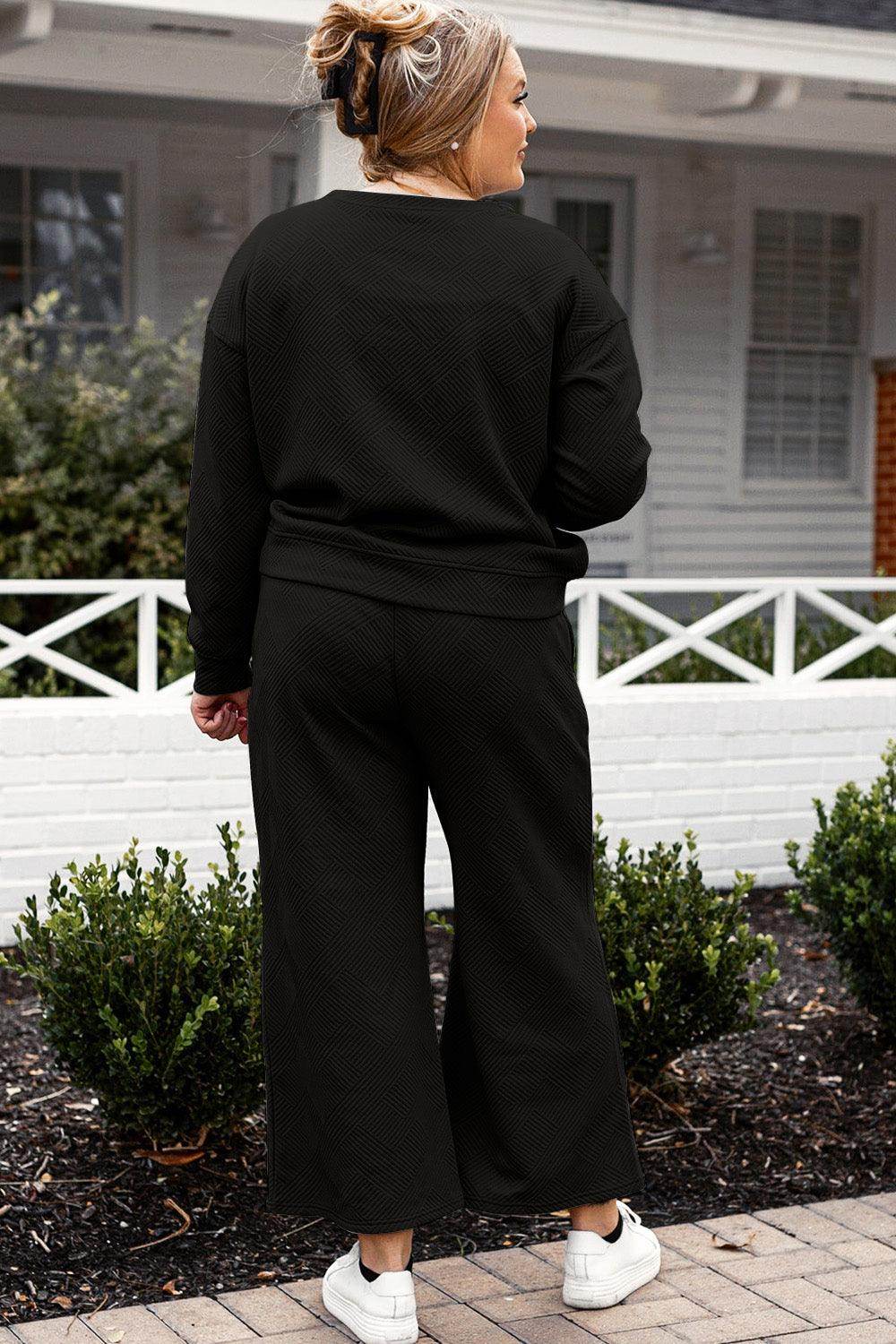 Double Take Full Size Textured Long Sleeve Top and Drawstring Pants Set for Women