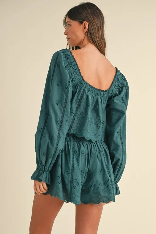 MABLE Embroidered Scalloped Lace Top and Short Set