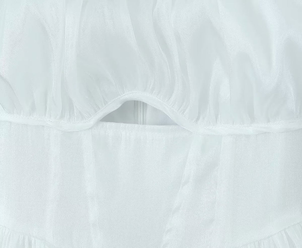 Women White Sexy Tulle Dress Summer Sexy Pleated Tube Top Cami Dress