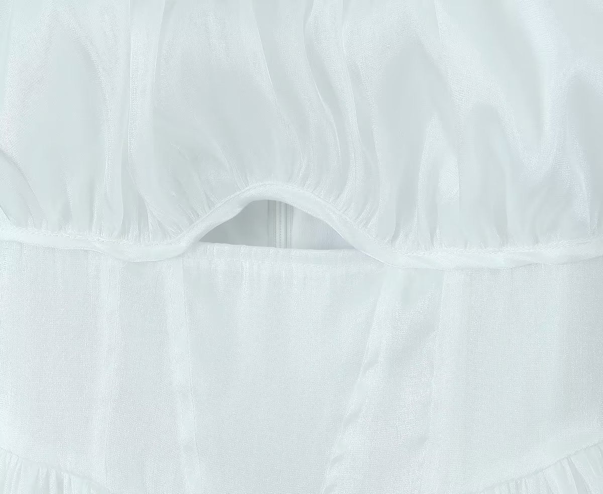 Women White Sexy Tulle Dress Summer Sexy Pleated Tube Top Cami Dress