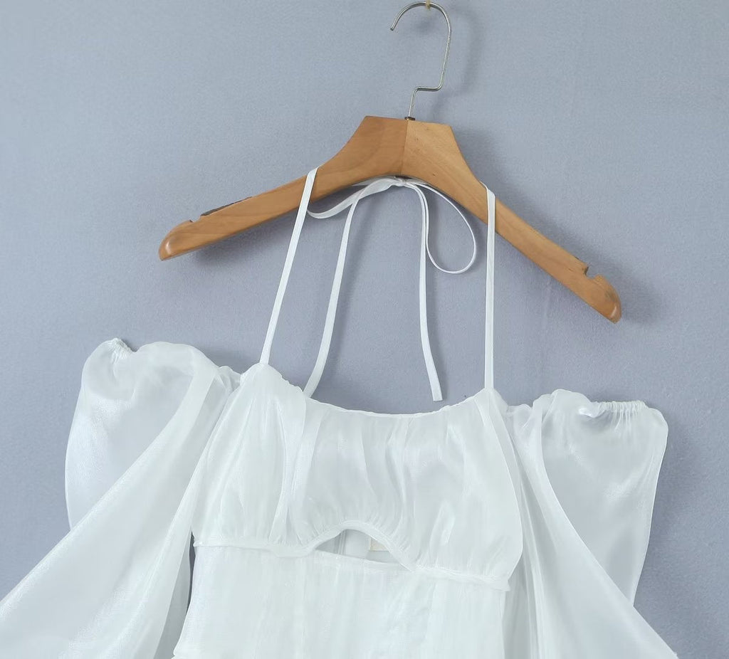 Women White Sexy Tulle Dress Summer Sexy Pleated Tube Top Cami Dress