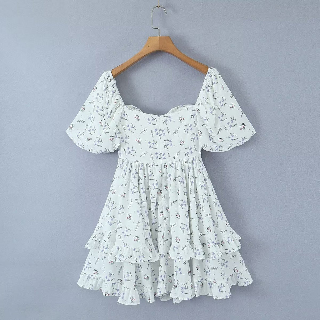 Women Dress Women Summer off Shoulder Square Collar Puff Sleeve Short Dress