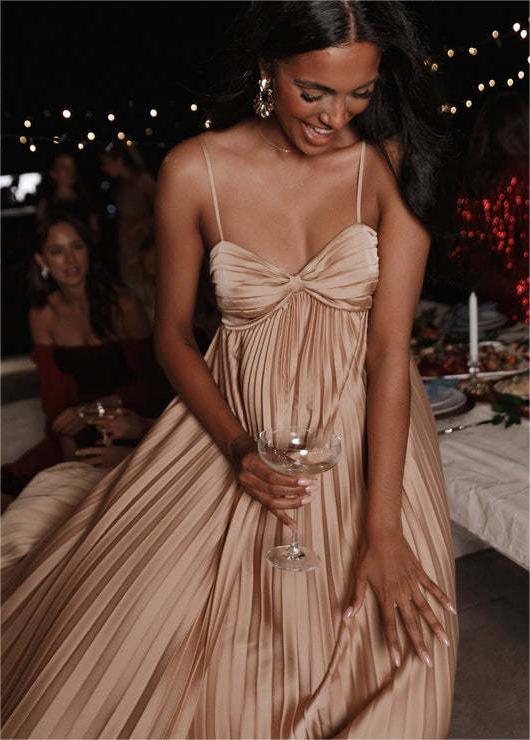 Sun Pleated Irregular Asymmetric Hem Chest Bag Sexy Strap Dress