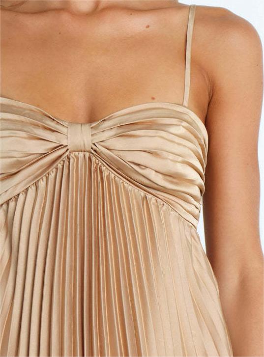 Sun Pleated Irregular Asymmetric Hem Chest Bag Sexy Strap Dress