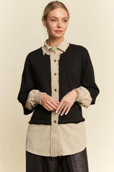 Davi & Dani Faux Layered French Terry Contrast Top Style