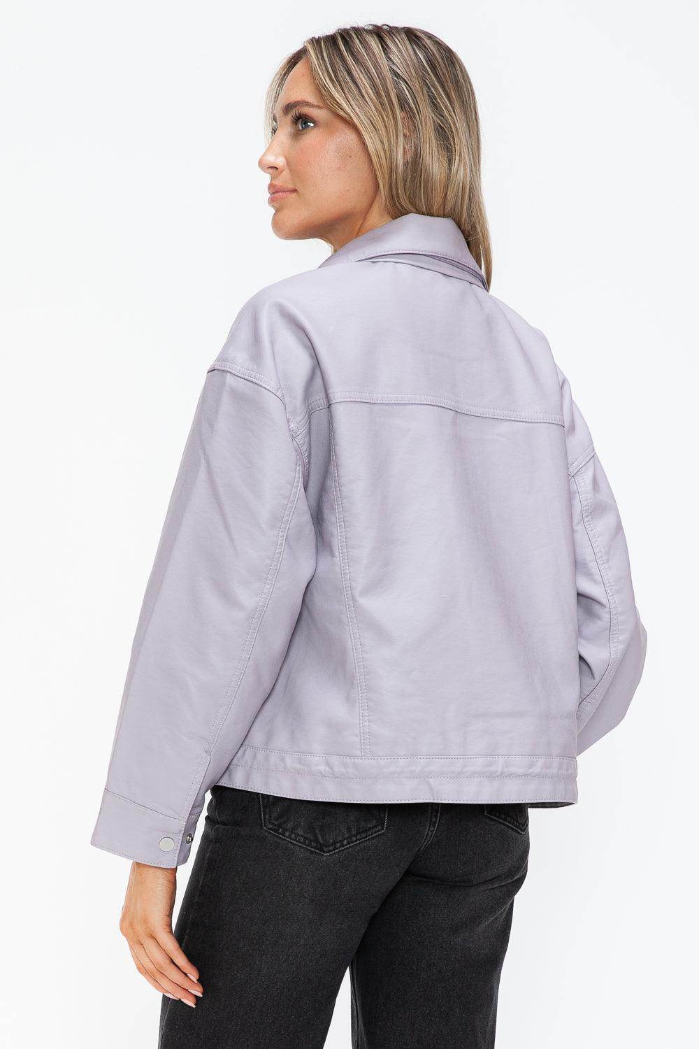 How Dare U Drawstring Hem PU Leather Zip Up Jacket Women