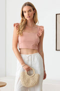 Le Lis Ruffled Cap Sleeve Square Neck Crop Top for Women