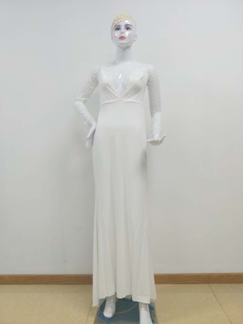 Autumn Women Clothing Off Shoulder Lace Long Sleeve Dress Mop Wedding Dress