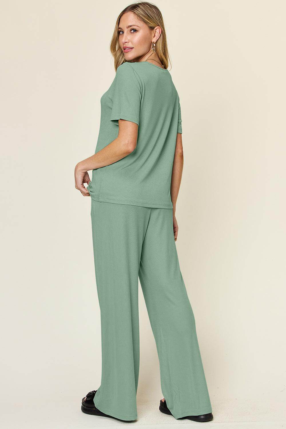 Double Take Full Size Round Neck Short Sleeve T-Shirt Set