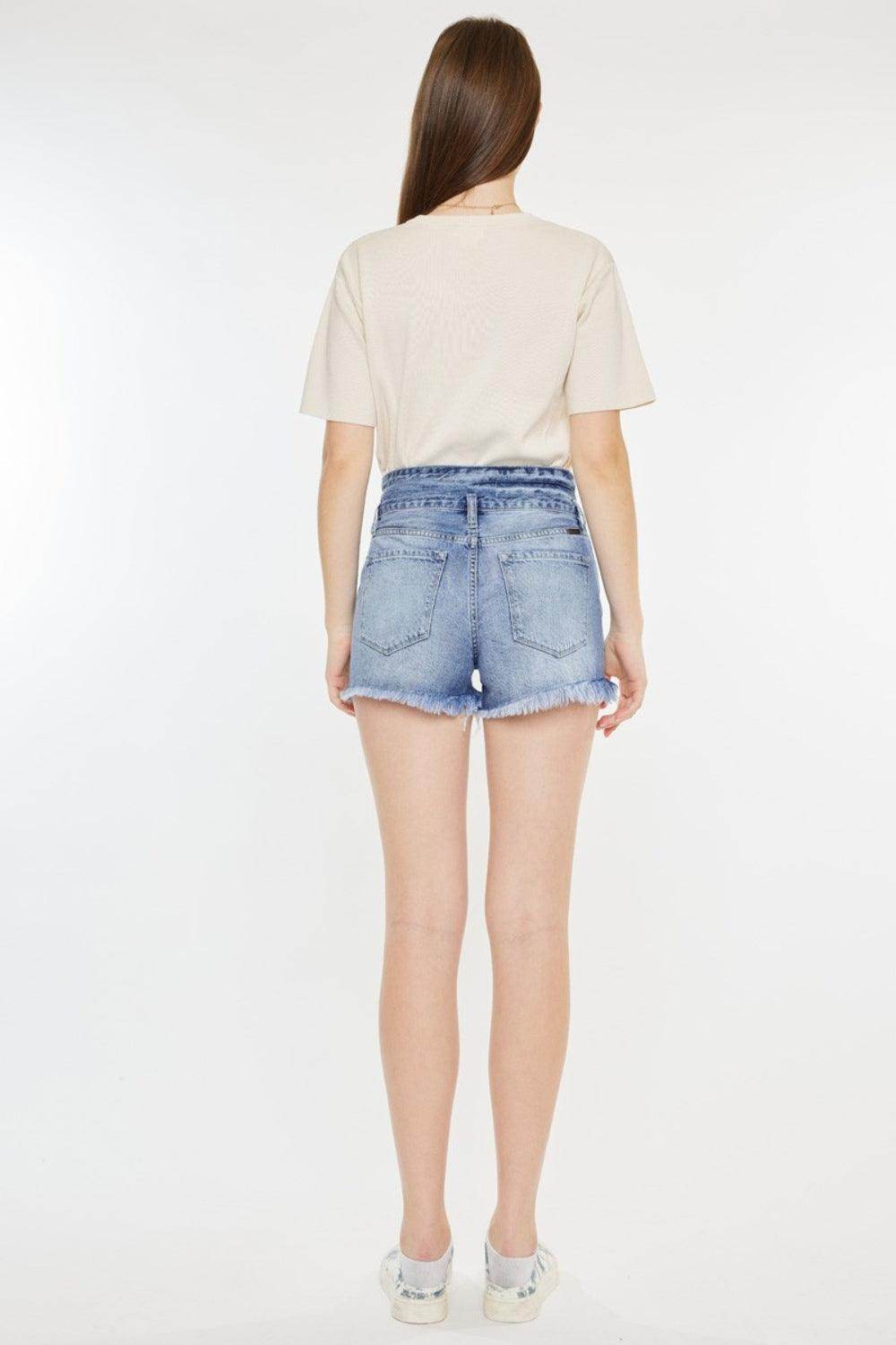 Kancan High Rise Frayed Hem Denim Shorts for Women