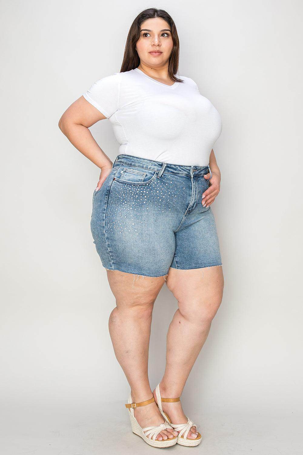 Judy Blue Full Size High Waist Raw Hem Denim Shorts for Women