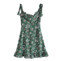 Sweet Sexy French Vintage Little Fresh Floral Printed Slim Fit Stringy Selvedge Lace up Dress