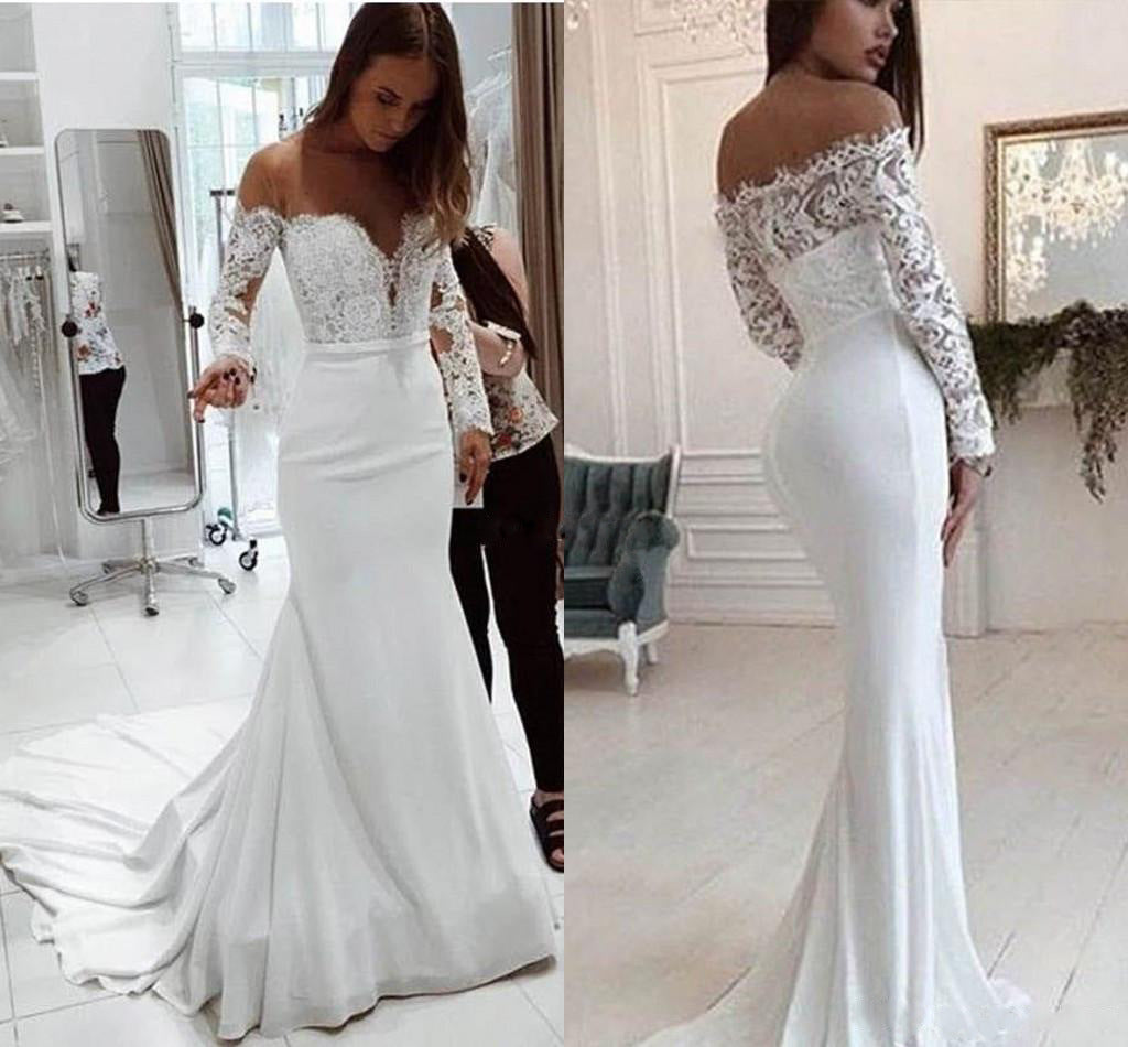 Autumn Women Clothing Off Shoulder Lace Long Sleeve Dress Mop Wedding Dress