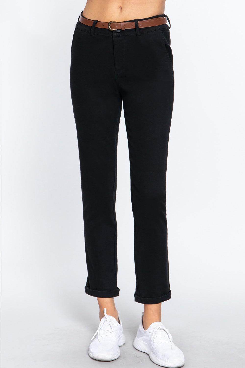 ACTIVE BASIC Cotton-Span Twill Straight Pants for Women