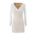 Sexy V neck Long Sleeve Lace Dress Spring Slim Fit Slimming Sheath Sexy