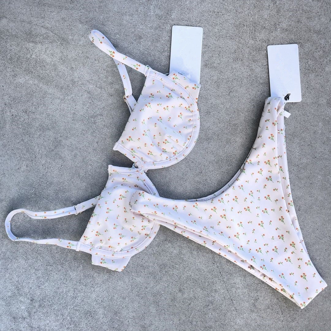 Ladies Split Swimsuit Vintage Polka Dot Traps Gather Sexy Bikini