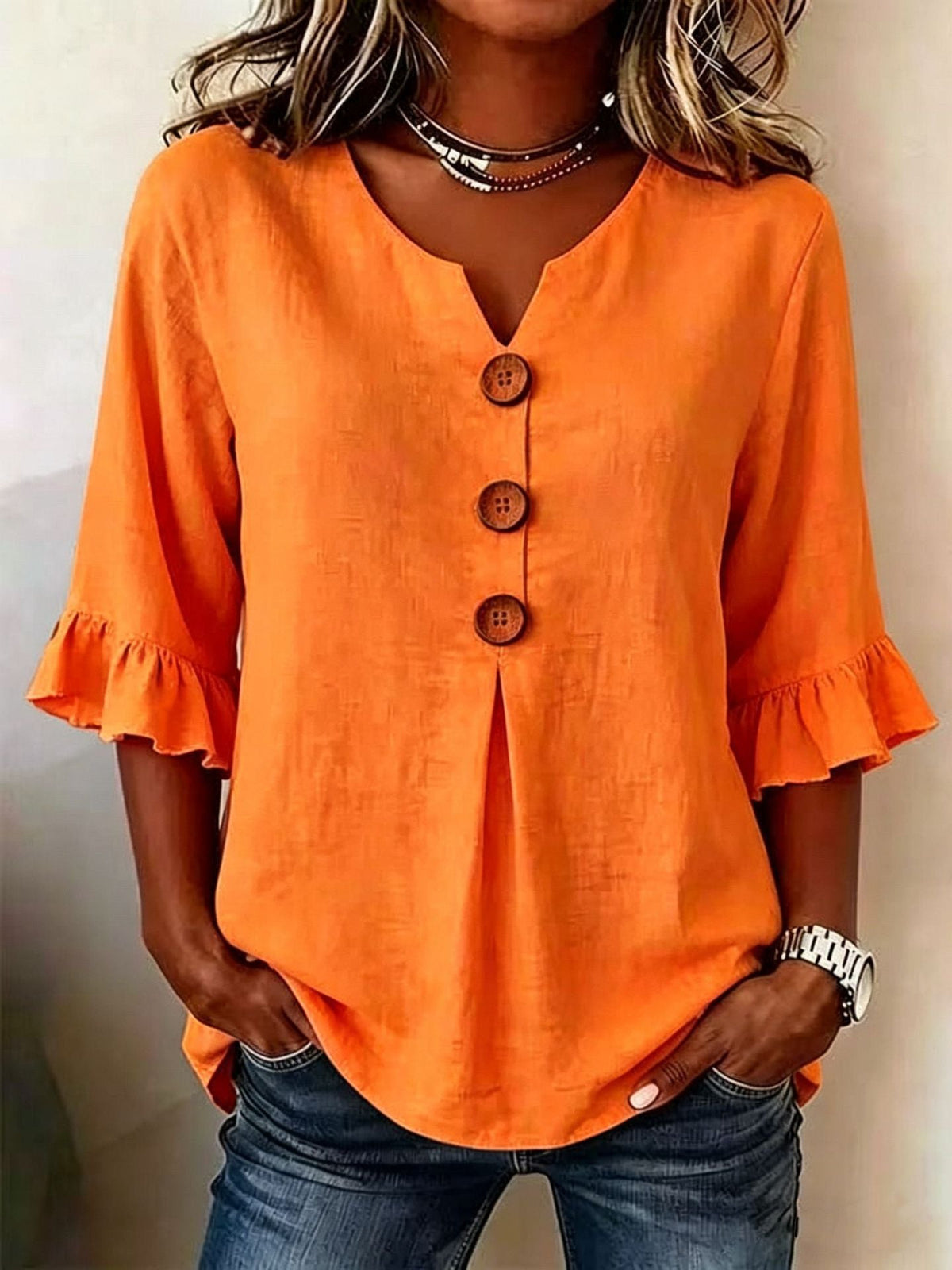 Women's V-Neck Button-Up Blouse — Summer Casual Top
