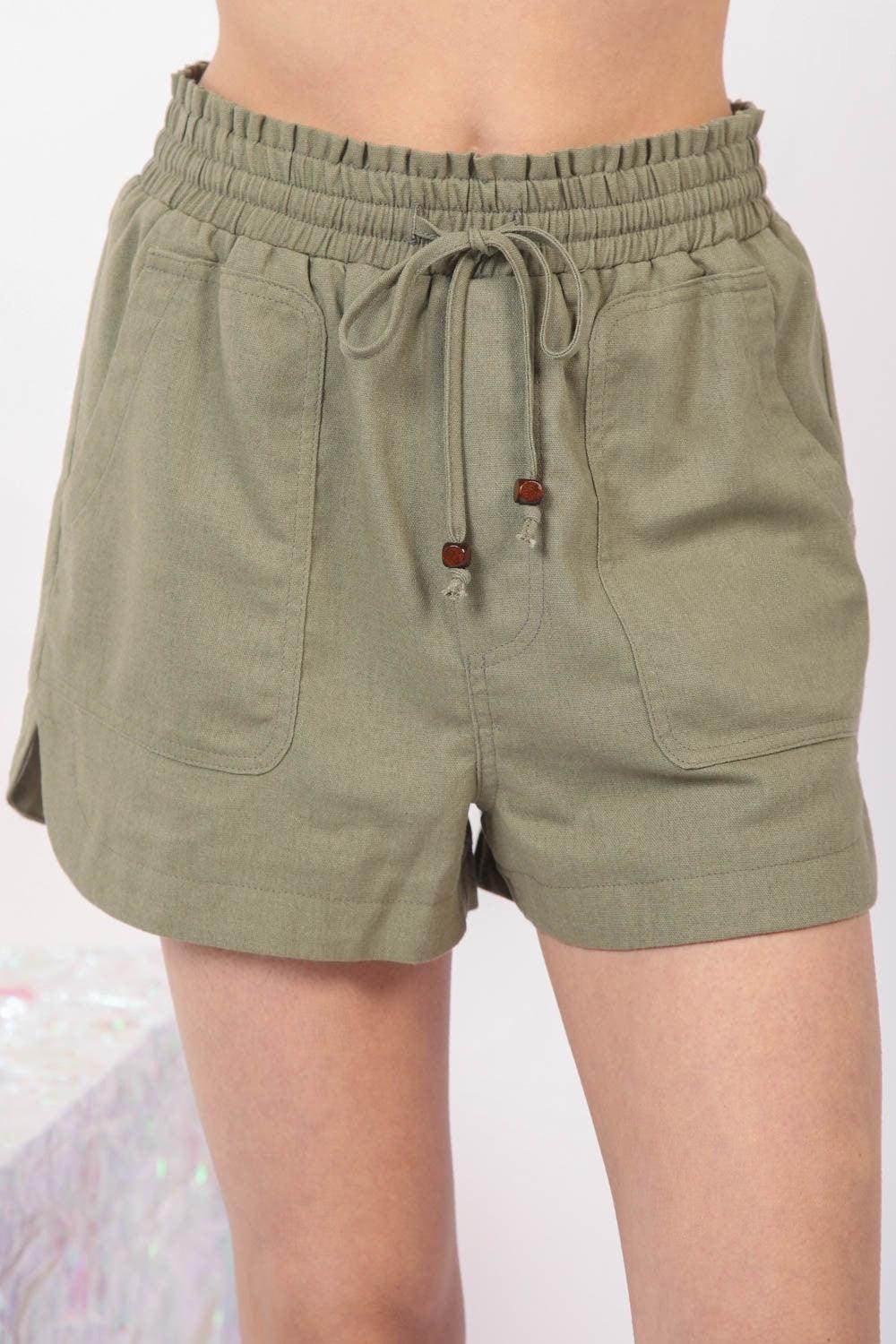 VERY J Drawstring Elastic Waist Linen Shorts for Summer Wear