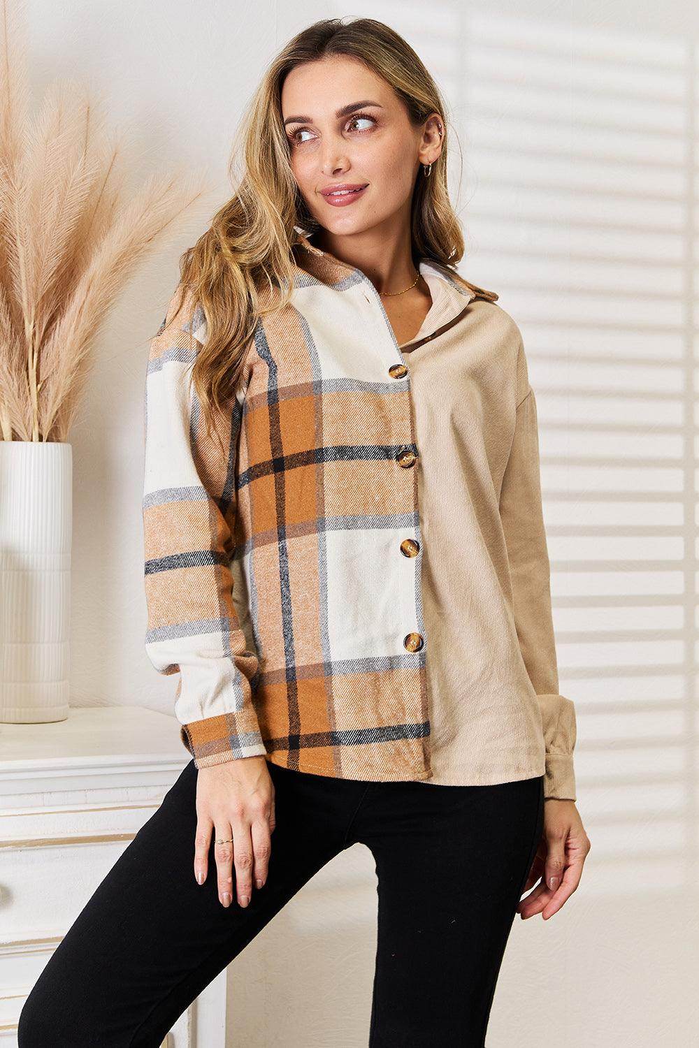 Perfee Plaid Print Dropped Shoulder Shirt for Casual Style