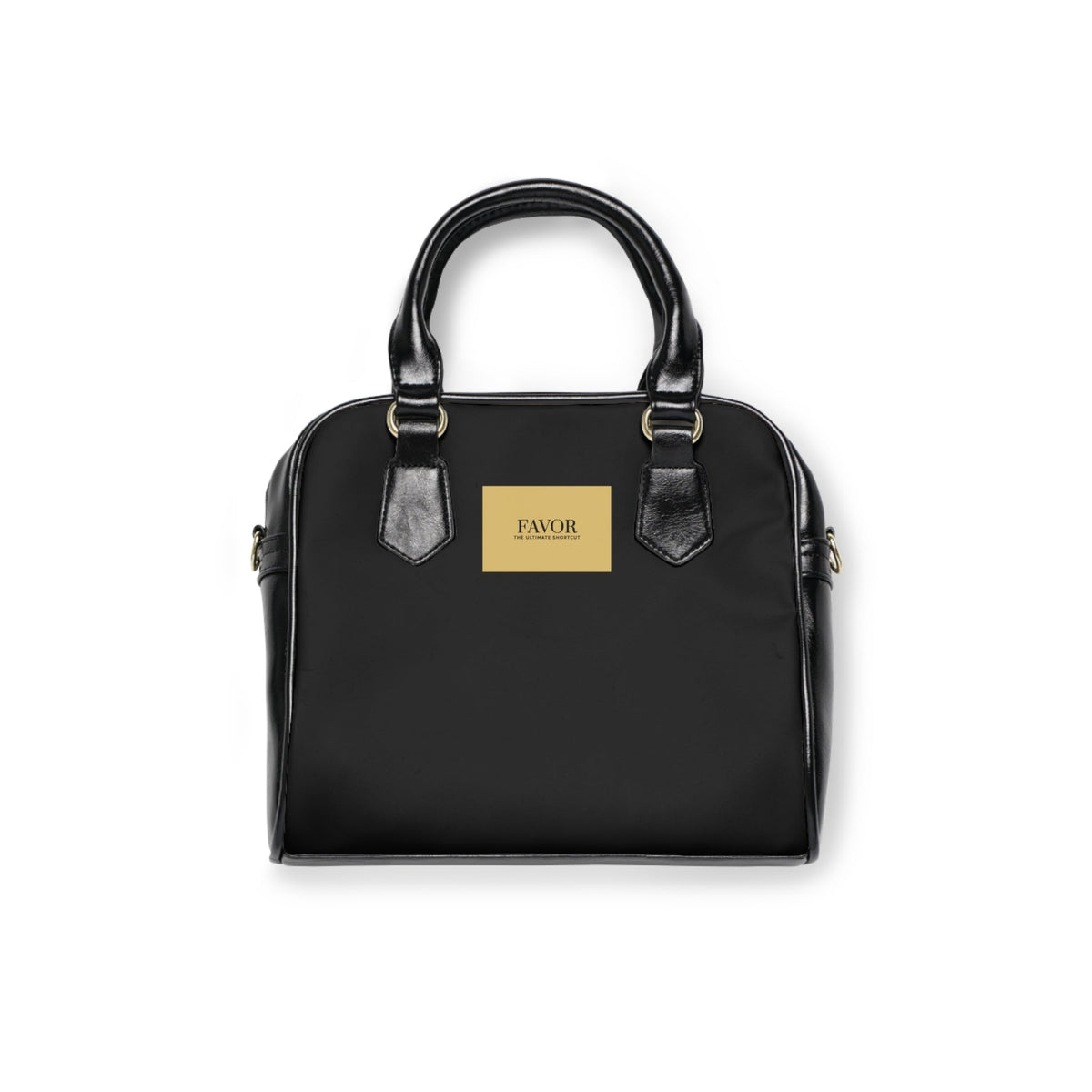 “ Favor The Ultimate Shortcut “ Classic Black & Gold Shoulder Handbag – Elegant Everyday Tote
