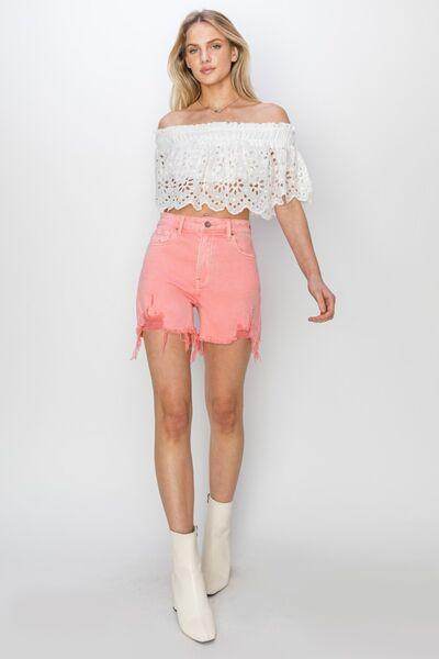 RISEN High Rise Distressed Denim Shorts for Trendy Style