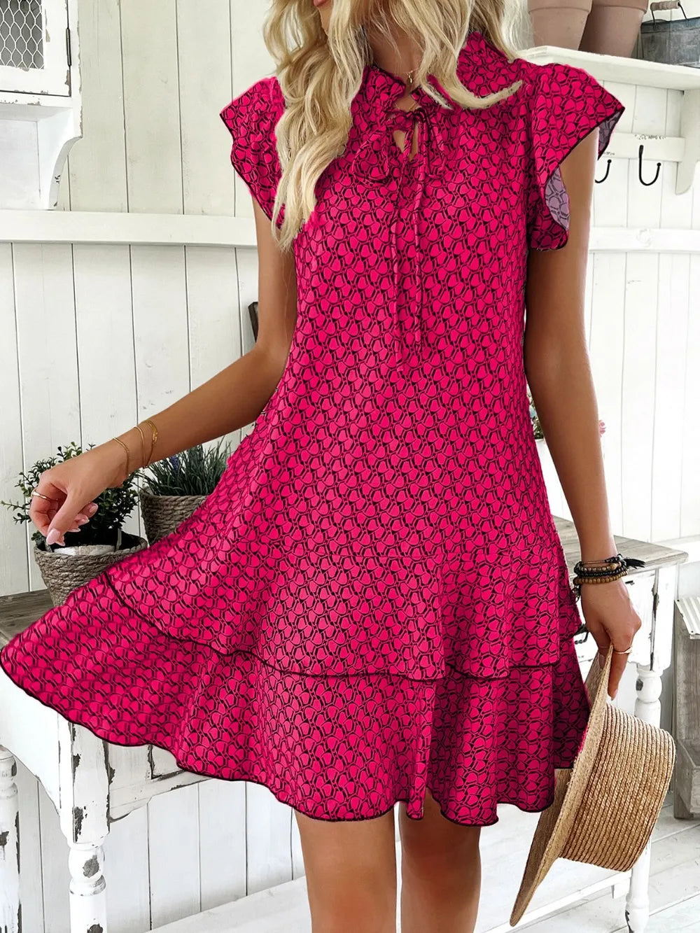 Full Size Ruffled Layered Printed Mini Dress Plus Size