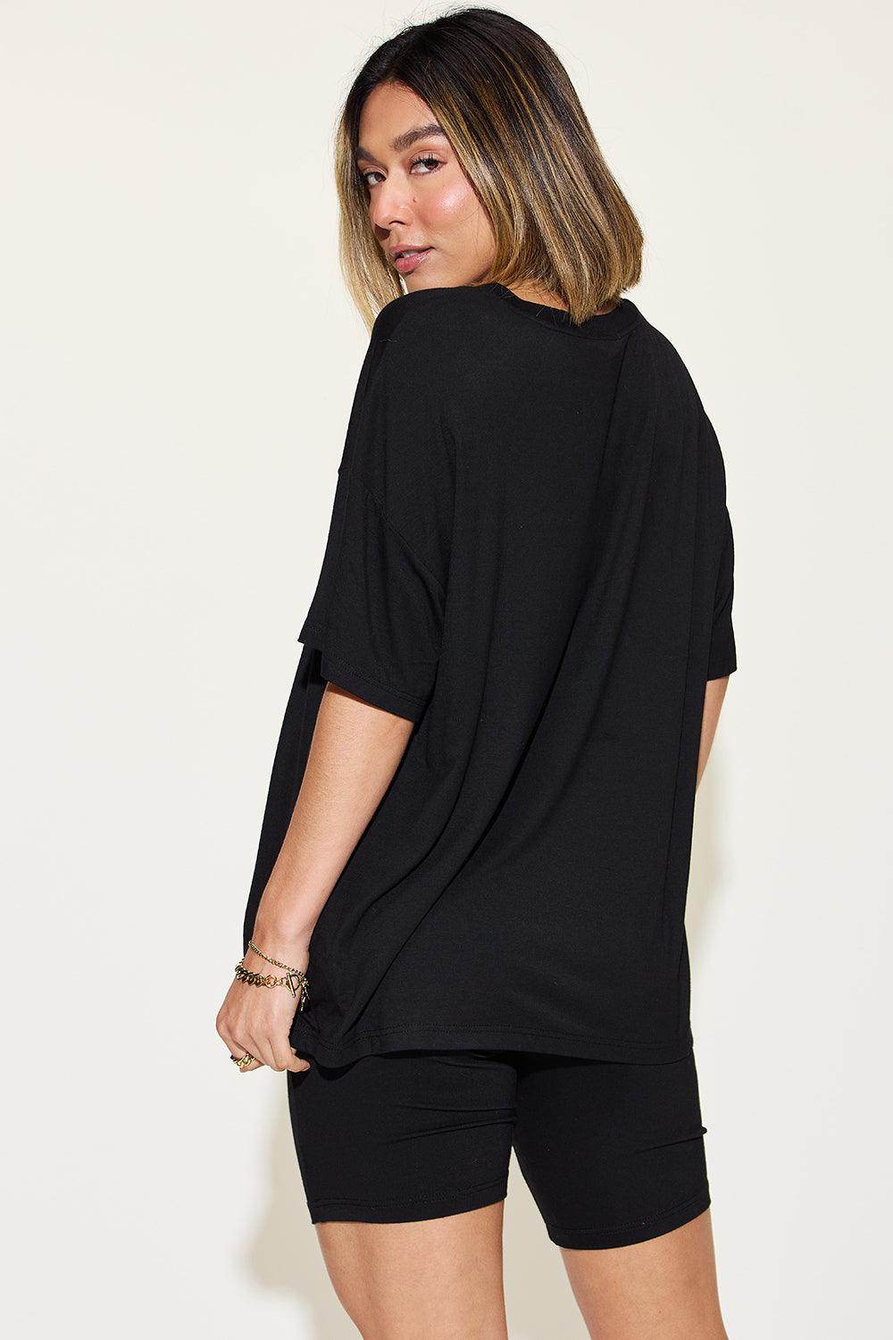 Basic Bae Full Size V-Neck Drop Shoulder T-Shirt Set