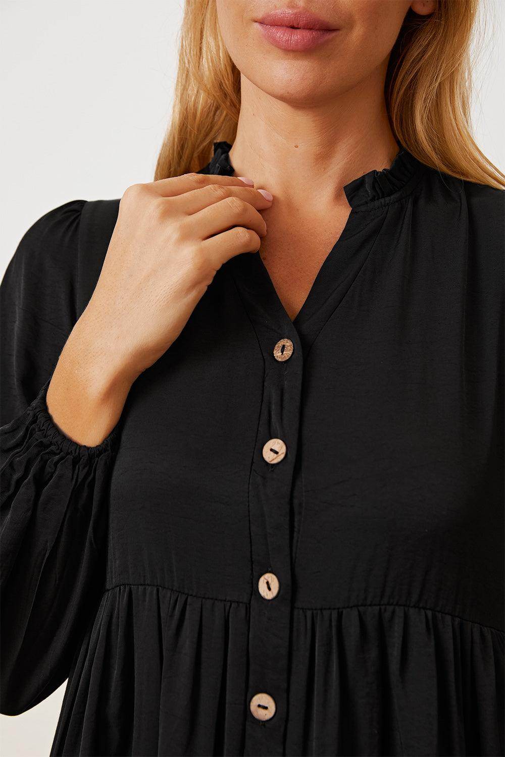 Ruffled Button Up Long Sleeve Tiered Shirt for Women