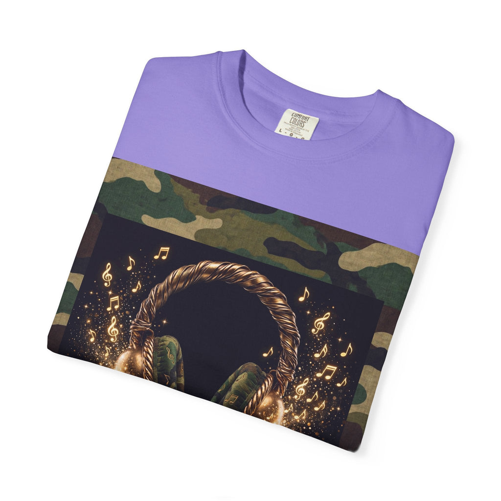 Camo Headphones Tee — Gold Spark DJ Music Graphic T-Shirt