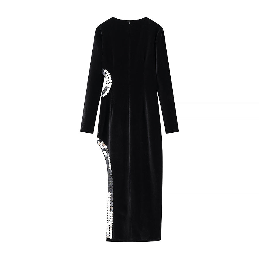 Winter Women Clothing Simple Sexy Cutout Slit Slim Fit Maxi Dress