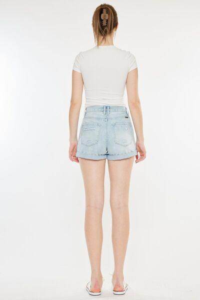 Kancan High Rise Repaired Mom Denim Shorts for Women