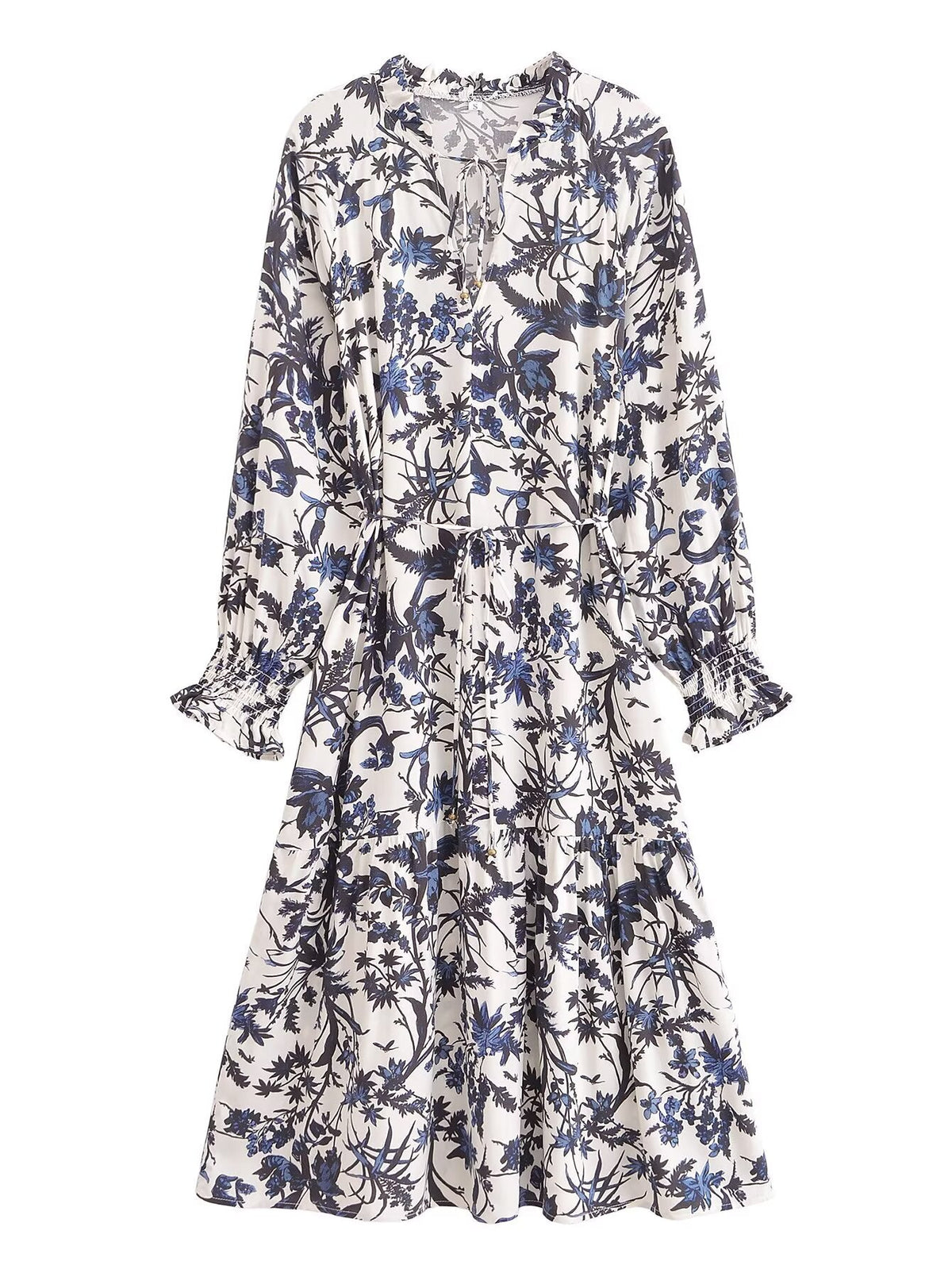 Bohemian Rayon Positioning Printed Casual Loose Waistband Long Sleeve Dress Summer Dress