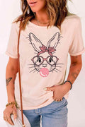 Rabbit Graphic Round Neck Short Sleeve T-Shirt for Women