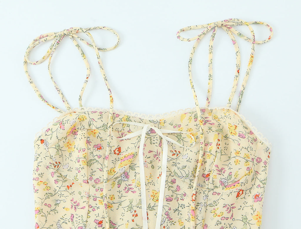 Women Sexy Backless Hip Women Bow Floral Strap Dress