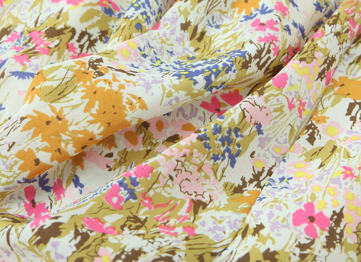 Summer Psychedelic Small Floral Print Square Collar Backless Lace up Long Sleeve Dress