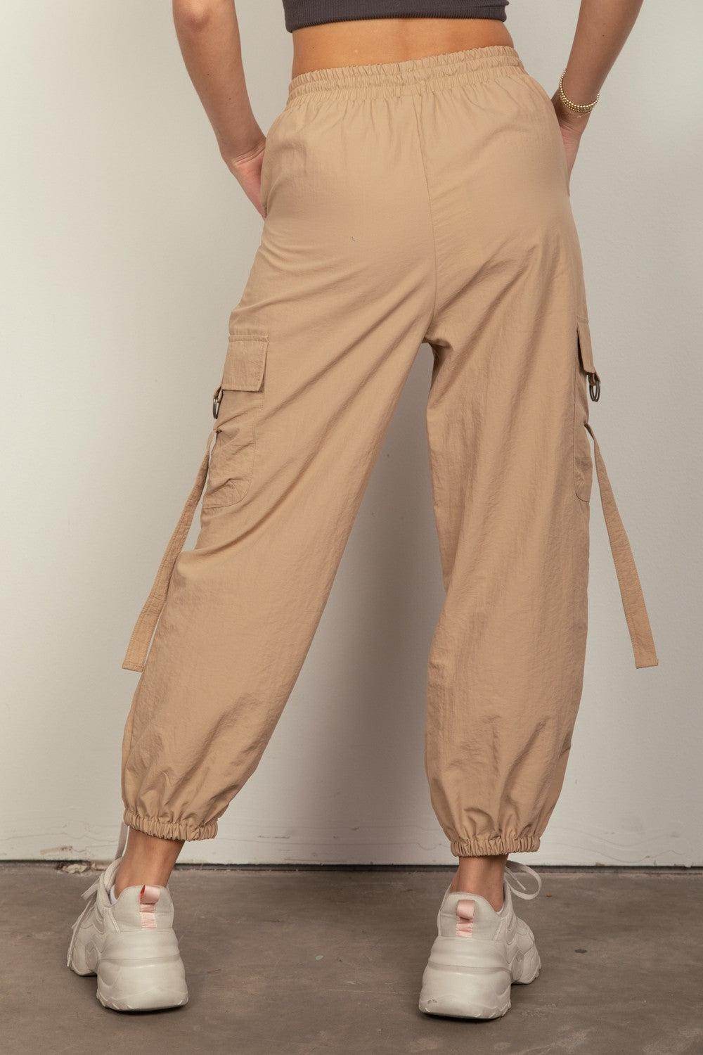Very J Elastic Waist Woven Cargo Pants for Women