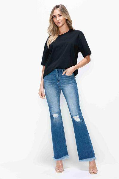 Bytos Full Size Raw Hem Distressed High Rise Bootcut Jeans