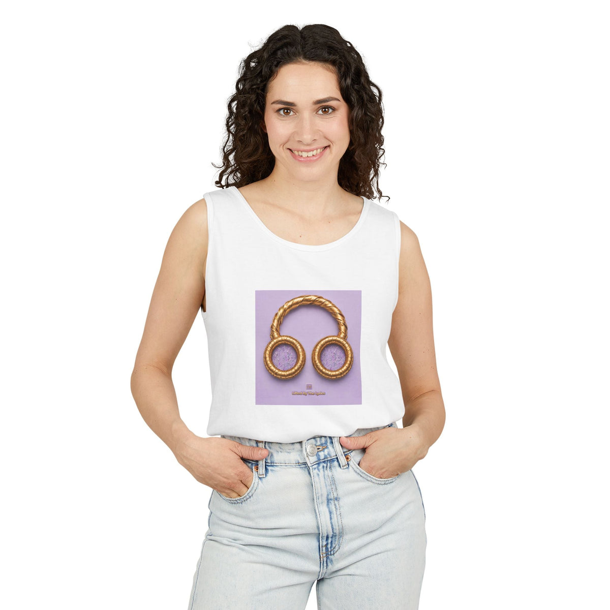 Lavender Designed Pretzel Headphones Tank Top — Funky Foodie Graphic Tank