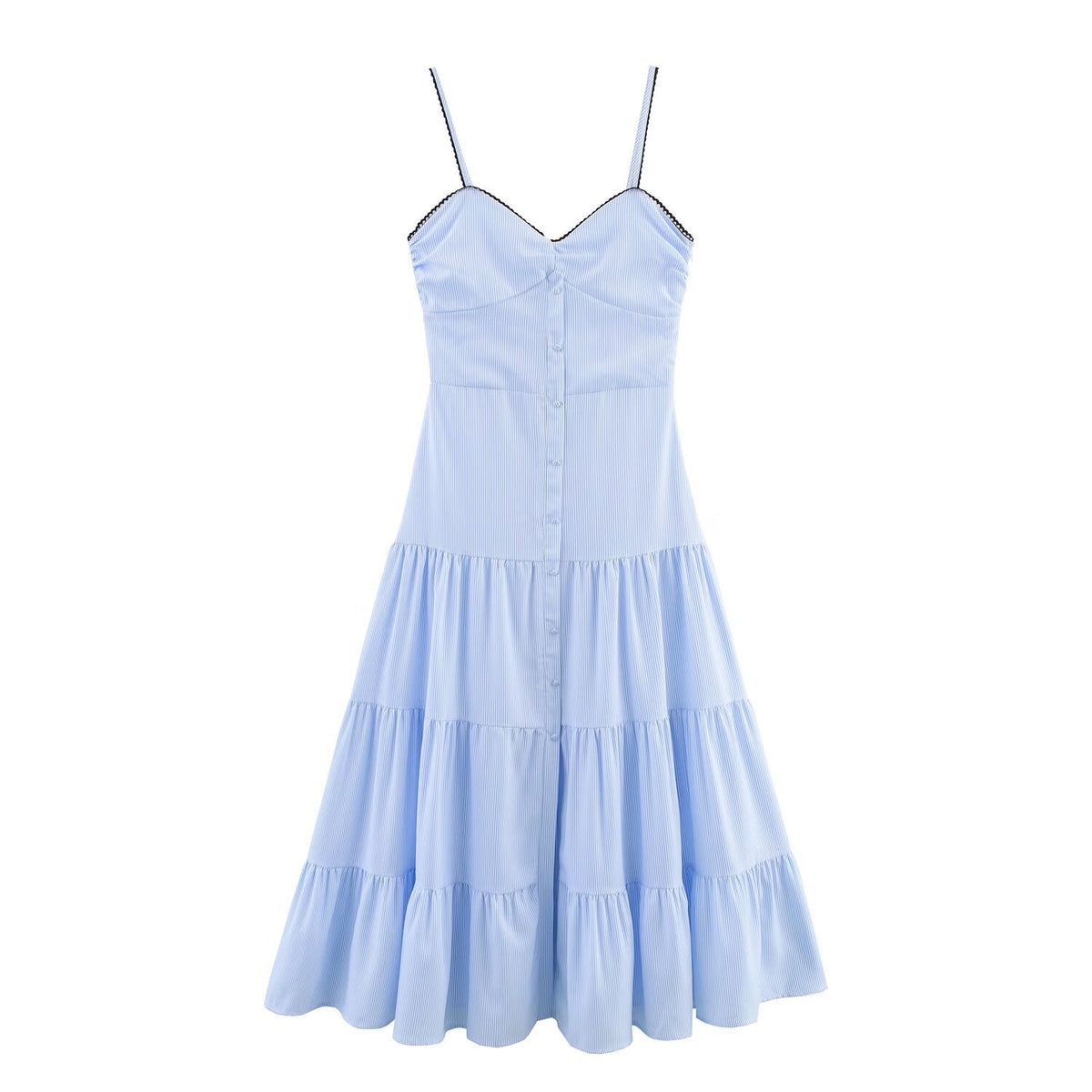 Women Summer Sexy Slim Fit Backless Striped Sling Midi Dress