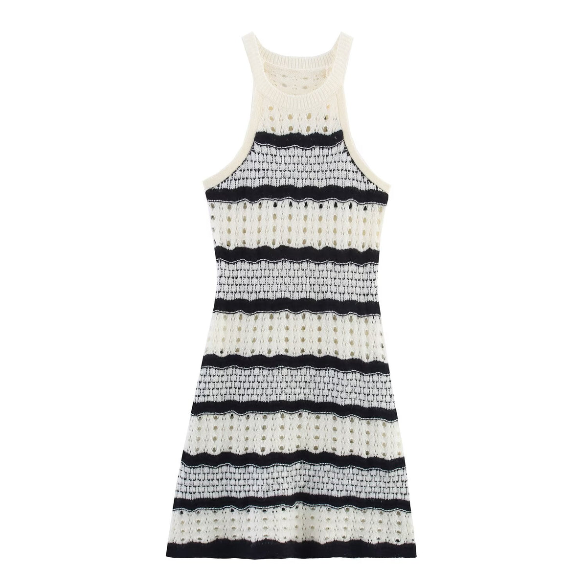 Women Clothing French Mixed Color Stripe Sexy Sling Dress